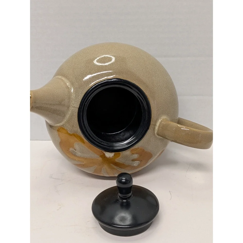 Pier 1 Kioko Teapot with Lid Hand Painted Stoneware Drip Pattern Floral  Vintage